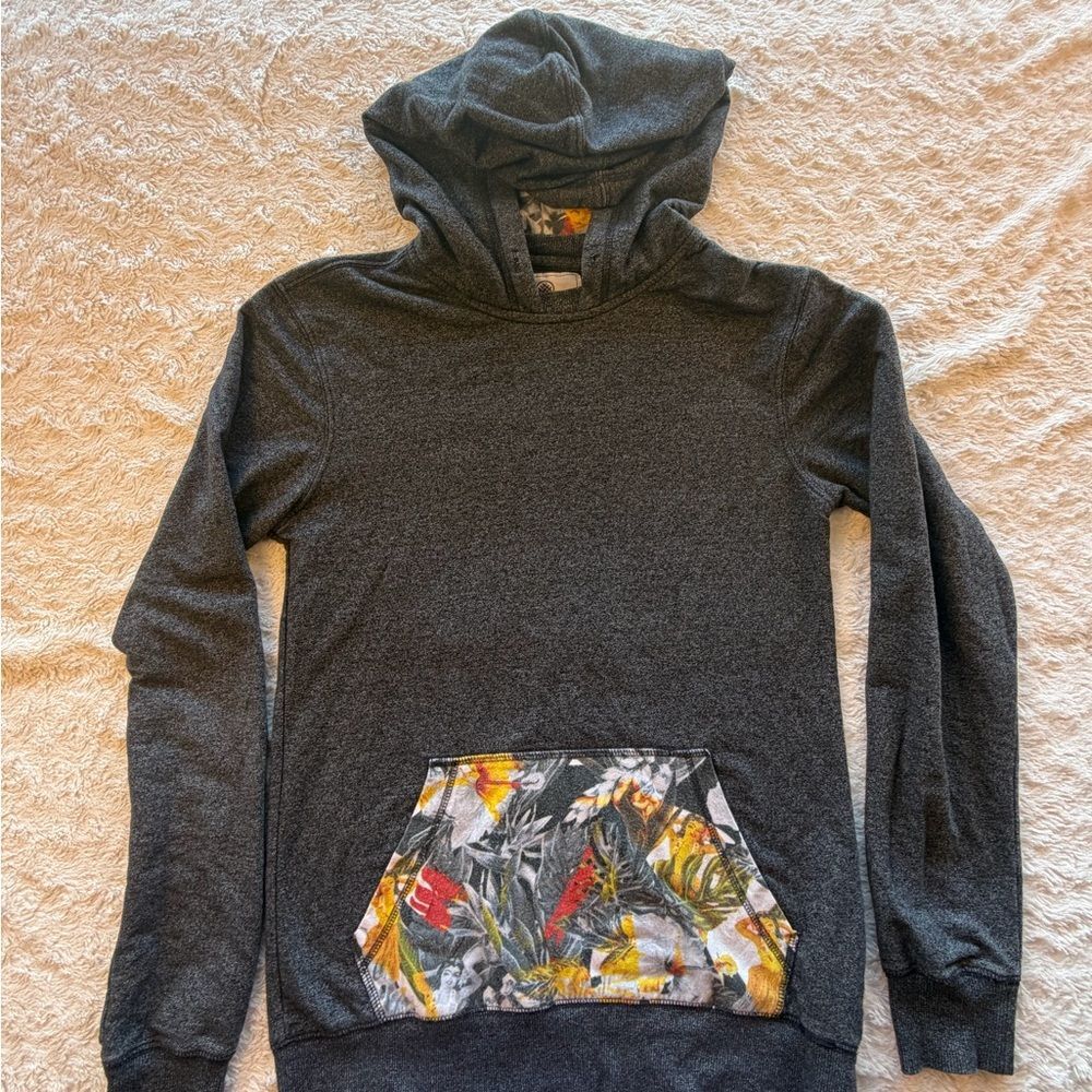 on the byas Dark Gray Hoodie Cardigan with Floral Pocket S